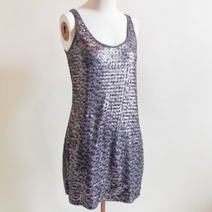 EXPRESS Silver Gray Sequin Front Bodycon Dress Small Size S super cute